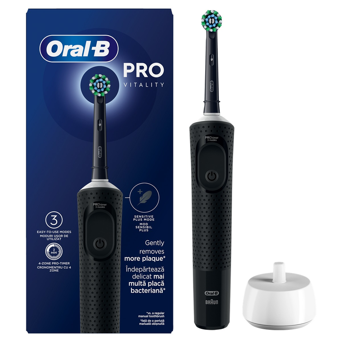 ORAL-B Vitality Pro, periuta de dinti electrica, 1 capat, 3 programe, Negru, 1 buc