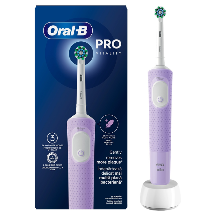 ORAL-B Vitality Pro, periuta de dinti electrica, 1 capat, 3 programe, Violet, 1 buc