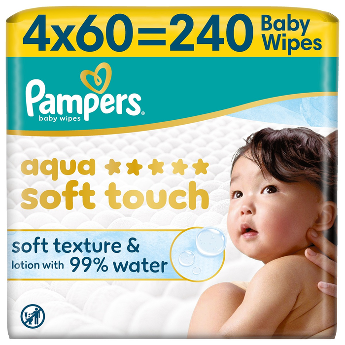 Produse Casa - PAMPERS Aqua Soft Touch, servetele umede, textura moale, 99% apa, 240 buc