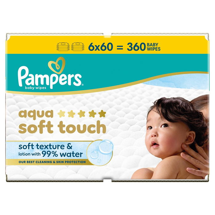 Produse Casa - PAMPERS Aqua Soft Touch, servetele umede, textura moale, 99% apa, 360 buc