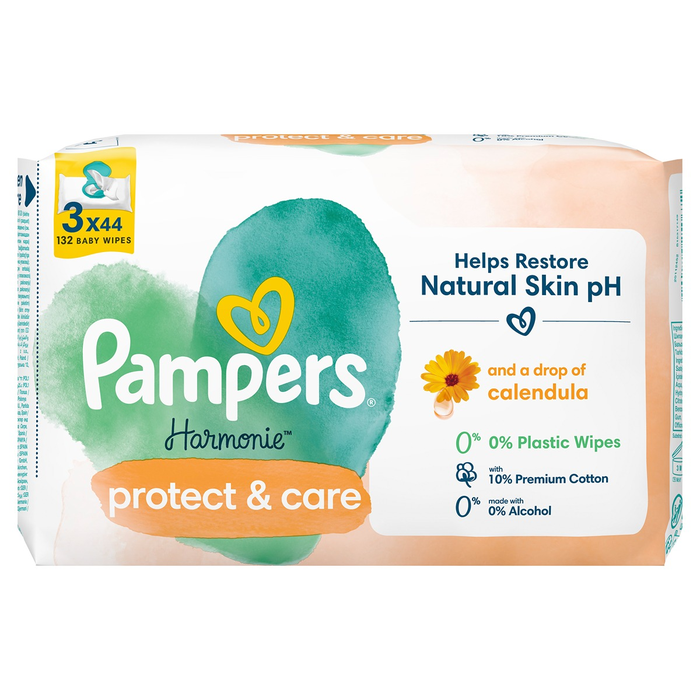 Produse Casa - PAMPERS Harmonie Calendula, servetele umede, pentru copii, 3 pachete x 44 buc/pachet, 132 buc