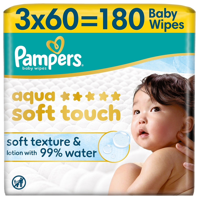 Produse Casa - PAMPERS Aqua Soft Touch, servetele umede, textura moale, 99% apa, 180 buc