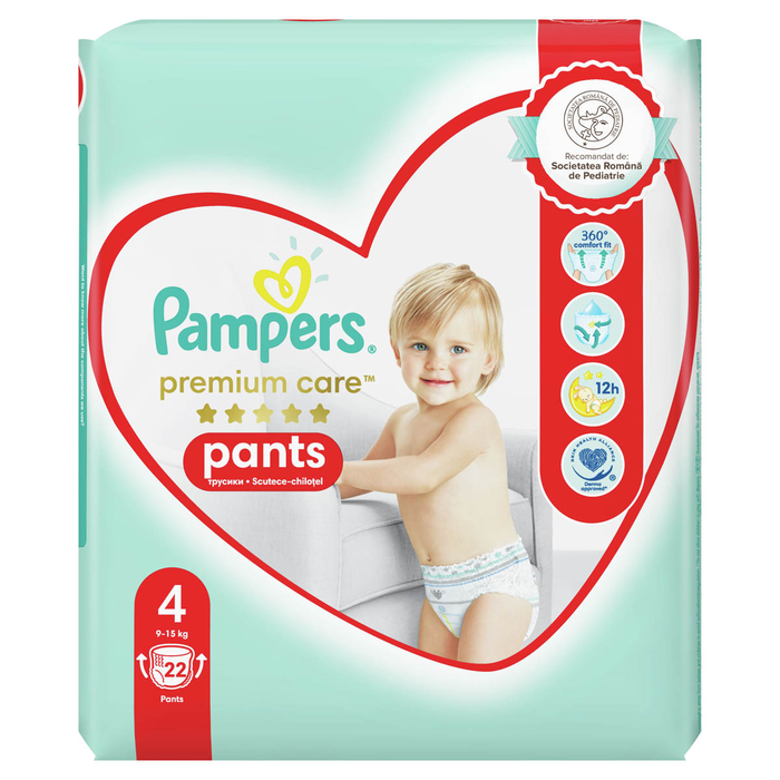 Produse Casa - PAMPERS Premium Care Pants, scutece chilotel, 9-15 kg, marime 4, Carry Pack, 22 buc
