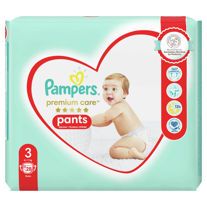Produse Casa - PAMPERS Premium Care Pants, scutece chilotel, 6-11 kg, marime 3, Carry Pack, 28 buc