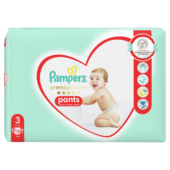 Produse Casa - PAMPERS Premium Care Pants, scutece chilotel, 6-11 kg, marime 3, Jumbo Pack, 70 buc