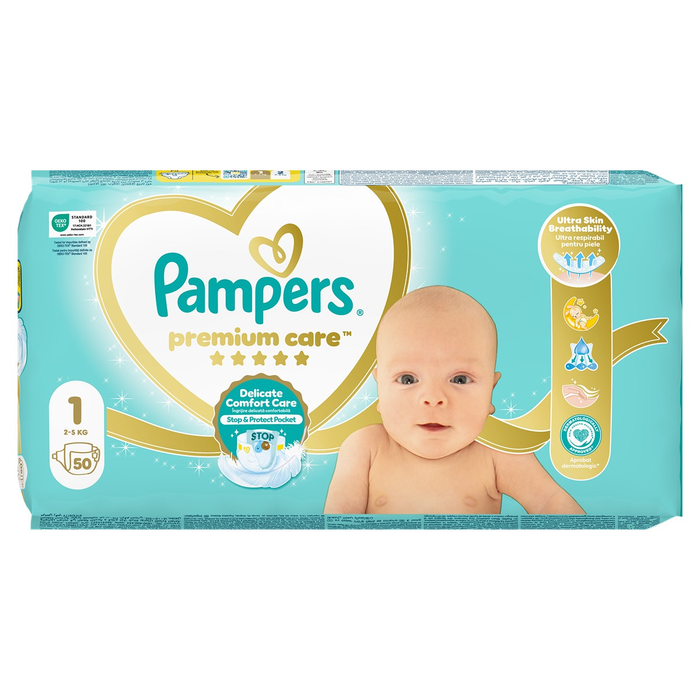Produse nou-nascut - PAMPERS Premium Care, scutece, 2-5 kg, marime 1, Value Pack Minus, 50 buc