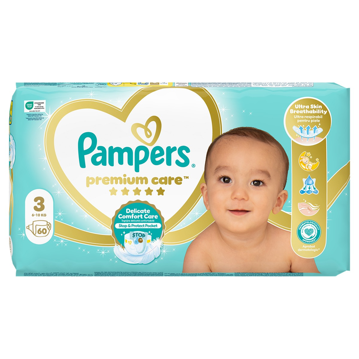 Produse nou-nascut - PAMPERS Premium Care, scutece, 6-10 kg, marime 3, Value Pack, 60 buc