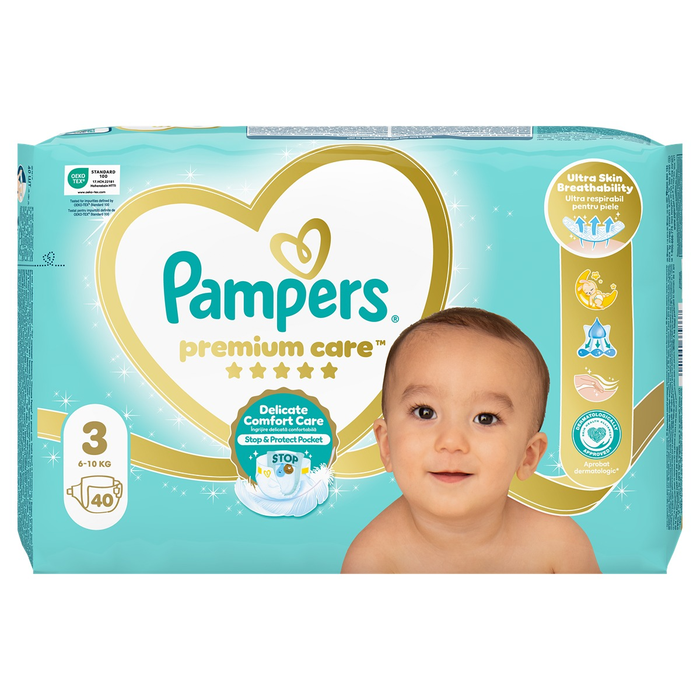 Produse nou-nascut - PAMPERS Premium Care, scutece, 6-10 kg, marime 3, Value Pack Minus, 40 buc
