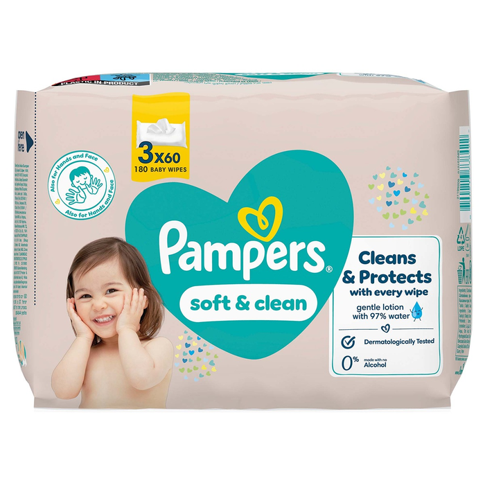 Produse nou-nascut - PAMPERS Soft & Clean, servetele umede, pentru copii, 3x60 buc