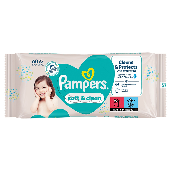 Produse nou-nascut - PAMPERS Soft & Clean, servetele umede, pentru copii, 60 buc