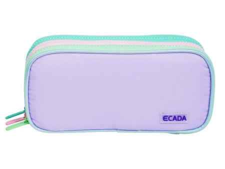 Penar etui cu 3 fermoare Ecada 78406L, Lila cu detalii pastel