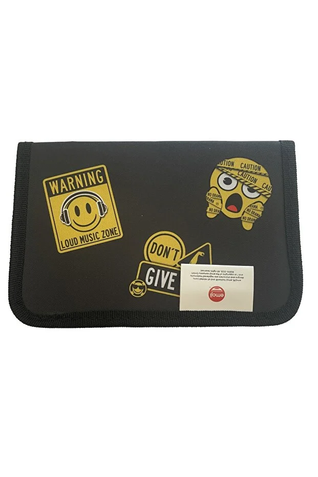 Penare - Penar neechipat PIGNA, 1 fermoar, 2 extensii, motiv Emoji, Negru