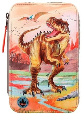 Penare - Penar Dino World, Brown T-Rex, pe trei niveluri, cu efect de lumina
