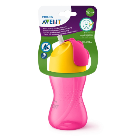 Produse nou-nascut - PHILIPS SCF798/02 Avent, cana cu pai, flexibil, 12 luni, roz/galben, 200 ml
