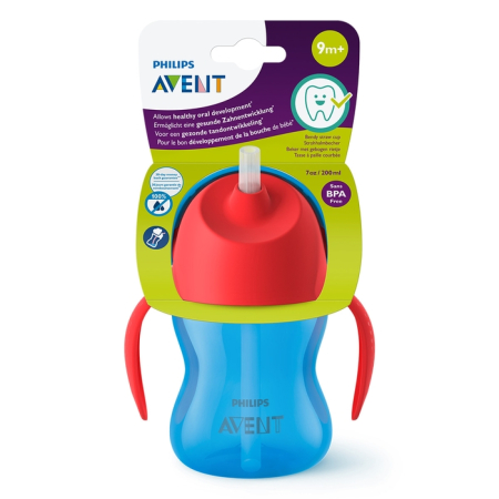Produse nou-nascut - PHILIPS SCF796/01 Avent, cana cu pai, flexibil, 9 luni +, albastru/rosu, 200 ml