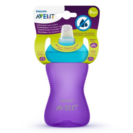 Produse nou-nascut - PHILIPS SCF802/02 Avent, cana, cu tetina moale rezistenta la muscaturi, 9 luni +, mov, 300 ml
