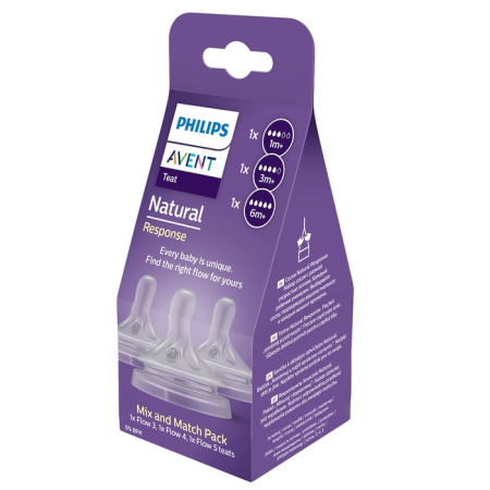 Produse nou-nascut - PHILIPS SCY960/03 Avent Natural Response, tetina, 1 luni+, 3 luni+ si 6 luni+, 3 buc