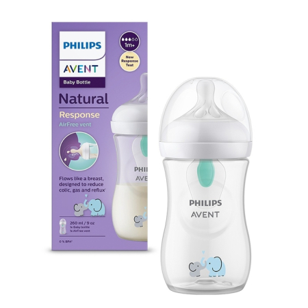 Produse nou-nascut - PHILIPS SCY673/81 Avent, biberon, natural response, decor elefant, 1 luna+, 260 ml