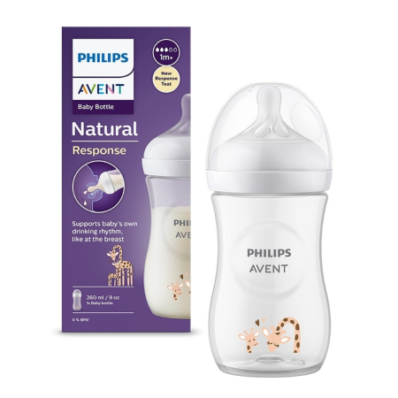 Produse nou-nascut - PHILIPS SCY903/66 Avent, biberon, natural response, decor girafa, 1 luna+, 260 ml
