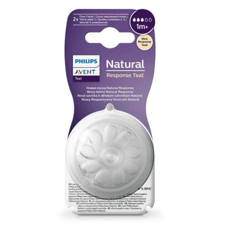 Produse nou-nascut - PHILIPS SCY964/02 Avent, tetina, natural response, 1 luna+, debit mediu, 2 buc