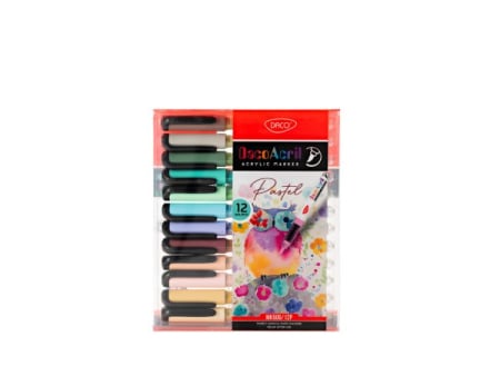 Desen - Marker acrilic vârf pensulă pastel set 12 DACO MK506/12P