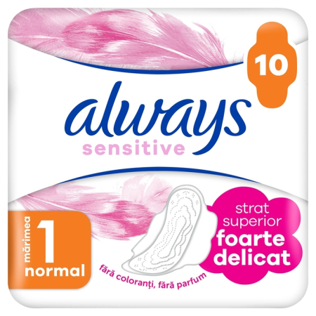 Ingrijire Personala - PROCTER & GAMBLE ALWAYS Sensitive Normal, absorbante igienice, marime 1, 10 buc