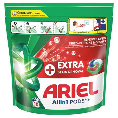 Produse Casa - ARIEL All in One Pods + Extra Stain Removal, detergent automat de rufe, capsule, 10 buc