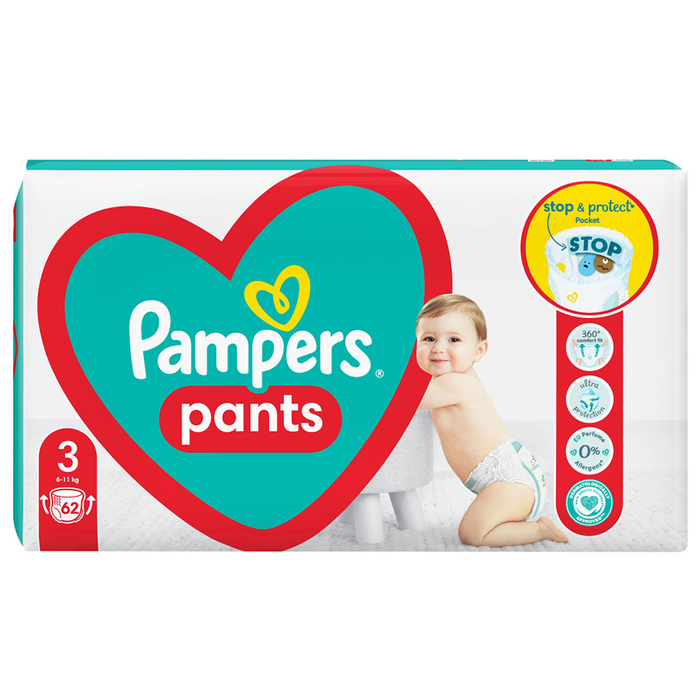 Produse Casa - PAMPERS Active Baby Pants, scutece chilotel, 6-11 kg, marime 3, Jumbo Pack, 62 buc