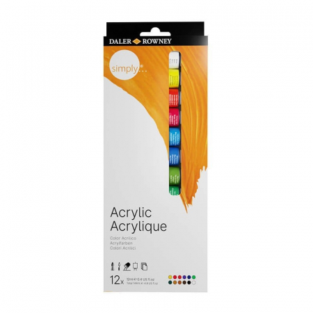 Set de vopsele acrilice Daler Rowney Simply Acrylic - 12 culori vibrante pentru proiectele tale creative!