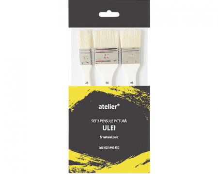 Seturi pensule - Set 3 pensule late pentru pictură Atelier fir natural porc