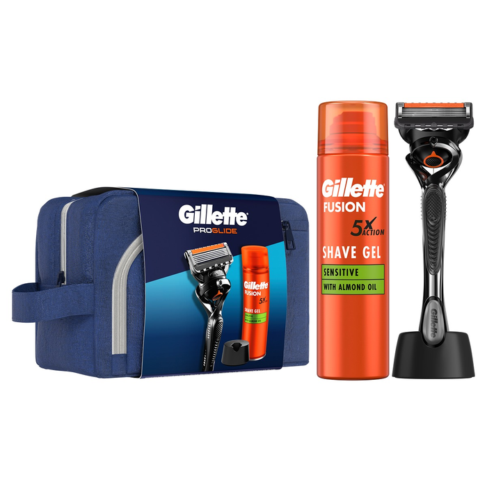 Ingrijire Personala - Set cadou GILLETTE Proglide: Aparat de ras + Gel de ras Fusion Ultra Sensitive, 200 ml + Suport aparat de ras + Gentuta voiaj