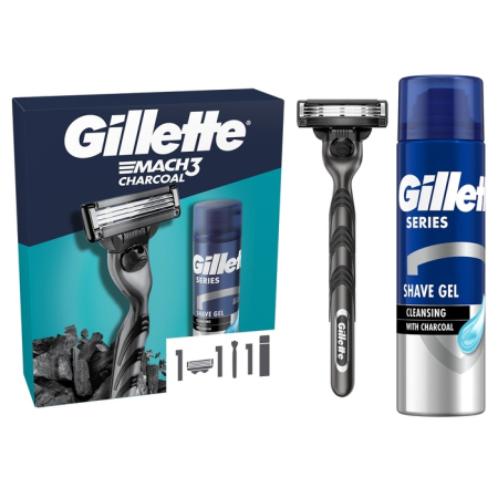Ingrijire Personala - Set cadou GILLETTE Mach3: Aparat de ras + Gel de ras cu efect calmant, 75 ml + Cutie reutilizabila