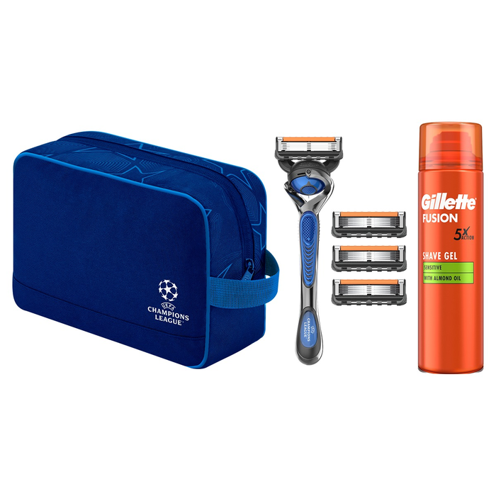 Ingrijire Personala - Set cadou GILLETTE ProGlide UEFA Champions League, aparat de ras + 4 rezerve + gel de ras Fusion + trusa de voiaj