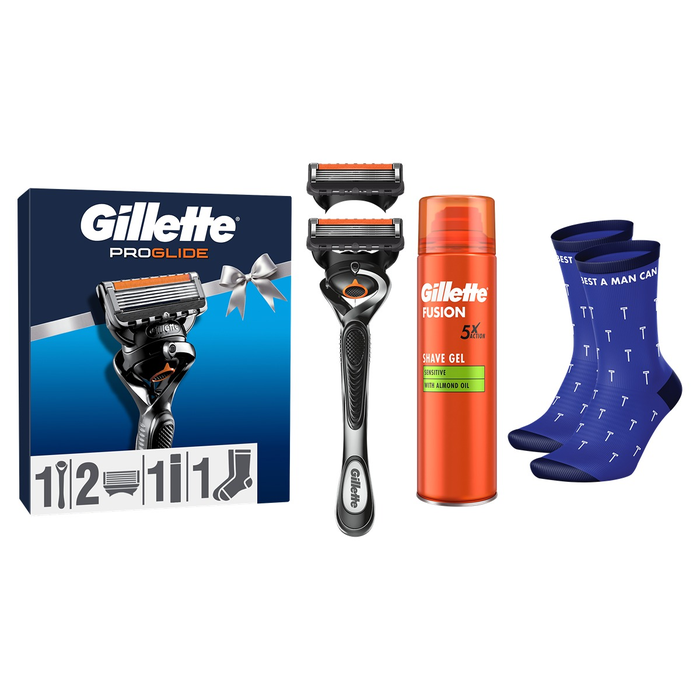 Ingrijire Personala - Set cadou GILLETTE ProGlide, aparat de ras cu maner FlexBall + 2 rezerve + gel de ras Fusion + pereche sosete