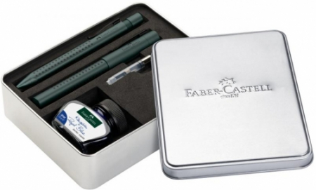Instrumente de scris - Set cadou stilou + pix + cerneala + convertor grip, verde inchis,