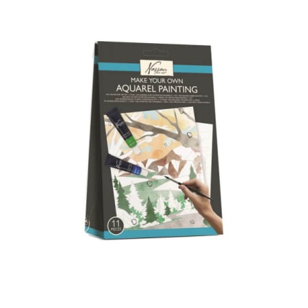 Accesorii desen - Set pictura cu model, culori acuarela, pensule Peisaj