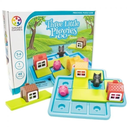 Jucarii si Seturi Creative - Smart Games - Three Little Piggies - Deluxe, joc de logica cu 48 de provocari, 3+ ani