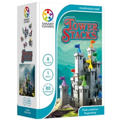 IQ Games - Smart Games - Tower Stacks, joc de logica cu 80 de provocari, 8+ ani