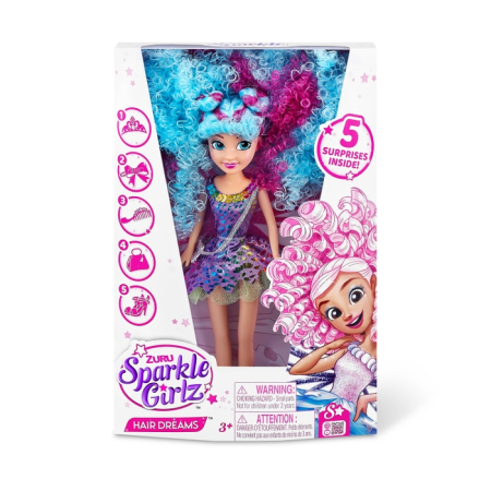 Jocuri, Jucarii si Seturi Creative - SPARKLE GIRLZ Hair Dreams, papusa, Curcubeu