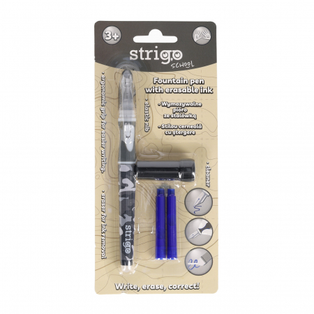 Stilouri - Stilou Strigo cerneala cu stergere + 2 rezerve + dispozitiv curatare, in blister, Desert SSC475