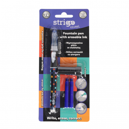 Stilouri - Stilou Strigo cerneala cu stergere + 2 rezerve + dispozitiv curatare, in blister, Pixel SSC470