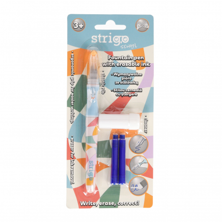 Stilouri - Stilou Strigo cerneala cu stergere + 2 rezerve + dispozitiv curatare, in blister, Retro SSC466