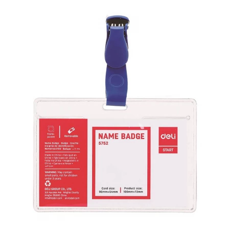 Papetarie birotica si rechizite - Suport ecuson orizontal, clips plastic, 90x54 mm, DELI 5752