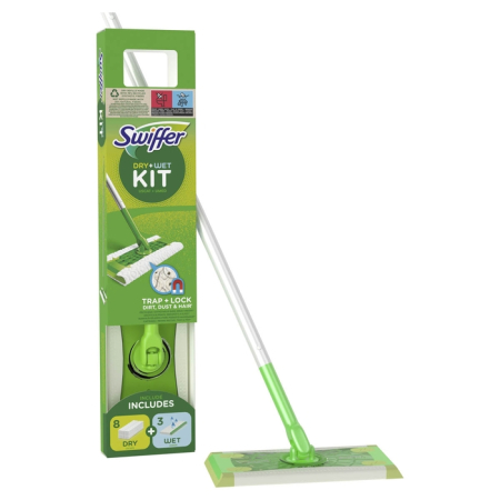 Produse curatenie - SWIFFER Trap & Lock, kit curatenie, cu mop umed/uscat