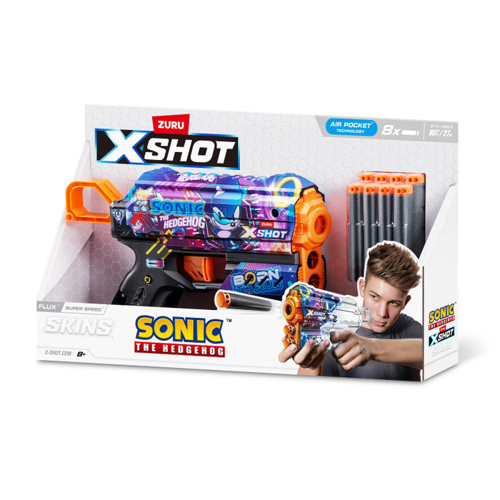 Jocuri, Jucarii si Seturi Creative - X-SHOT 6 modele, arma de jucarie, Skins Flux Sonic The Hedgehog, 8 proiectile
