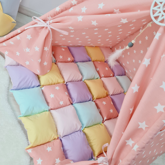 Cort teepee de joaca Big Stars White & Somon [4]