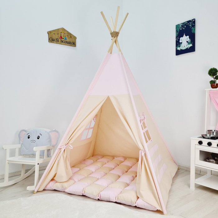 Cort teepee de joaca bej-roz-prafuit [1]