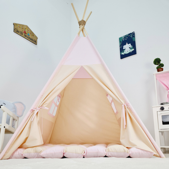 Cort teepee de joaca bej-roz-prafuit [2]