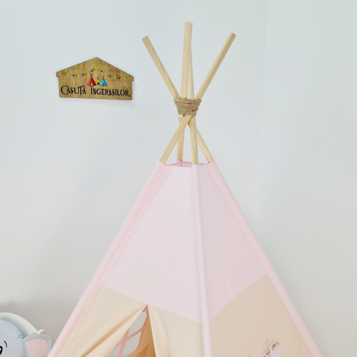 Cort teepee de joaca bej-roz-prafuit [3]