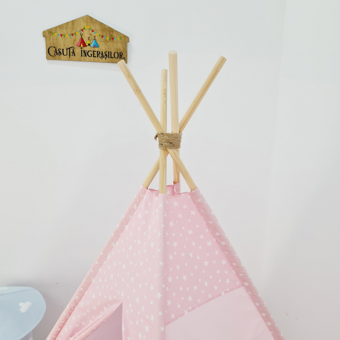 Cort teepee de joaca Milky stars Pink&White [2]